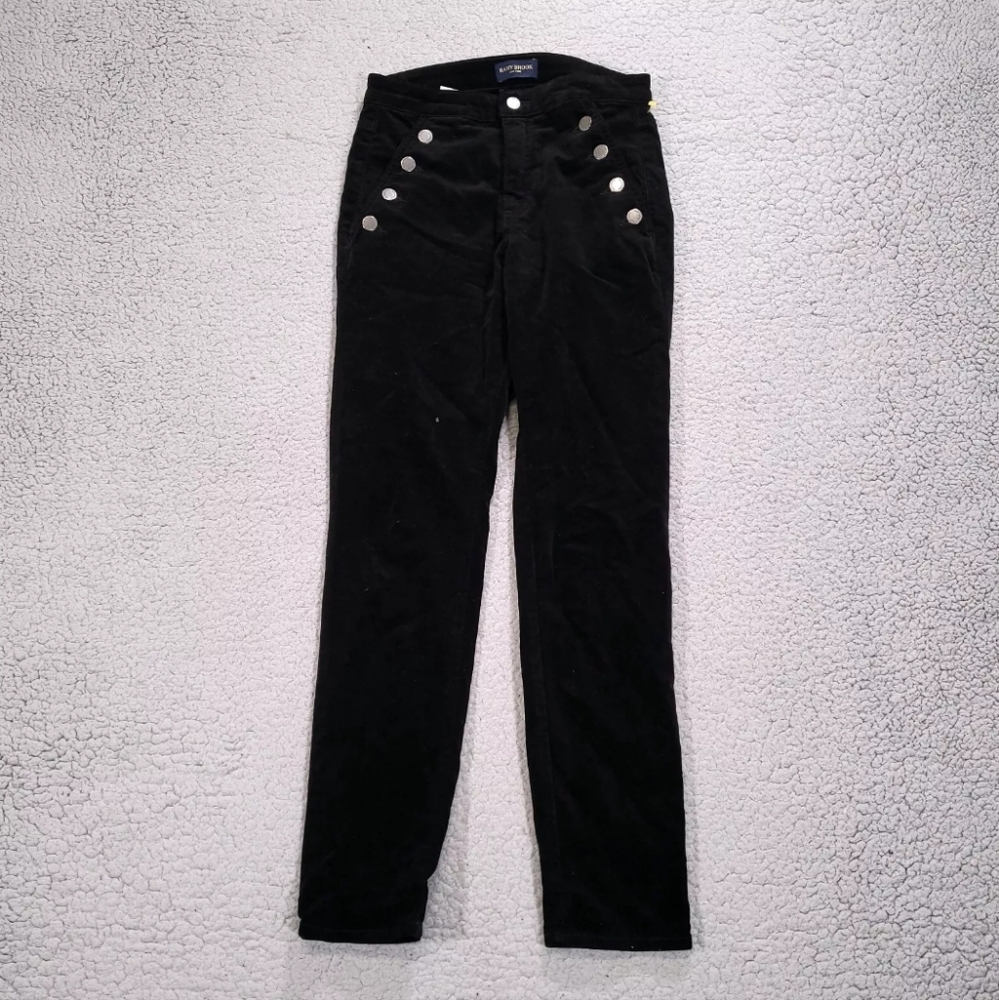 Ramy Brook Pants Womens 26 Black High Rise Velvet Slim Leg Button Pockets